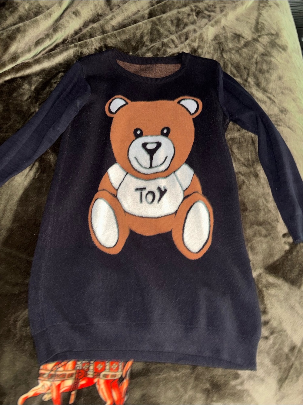 Knit Sweater Dress with Teddy Bear Graphic